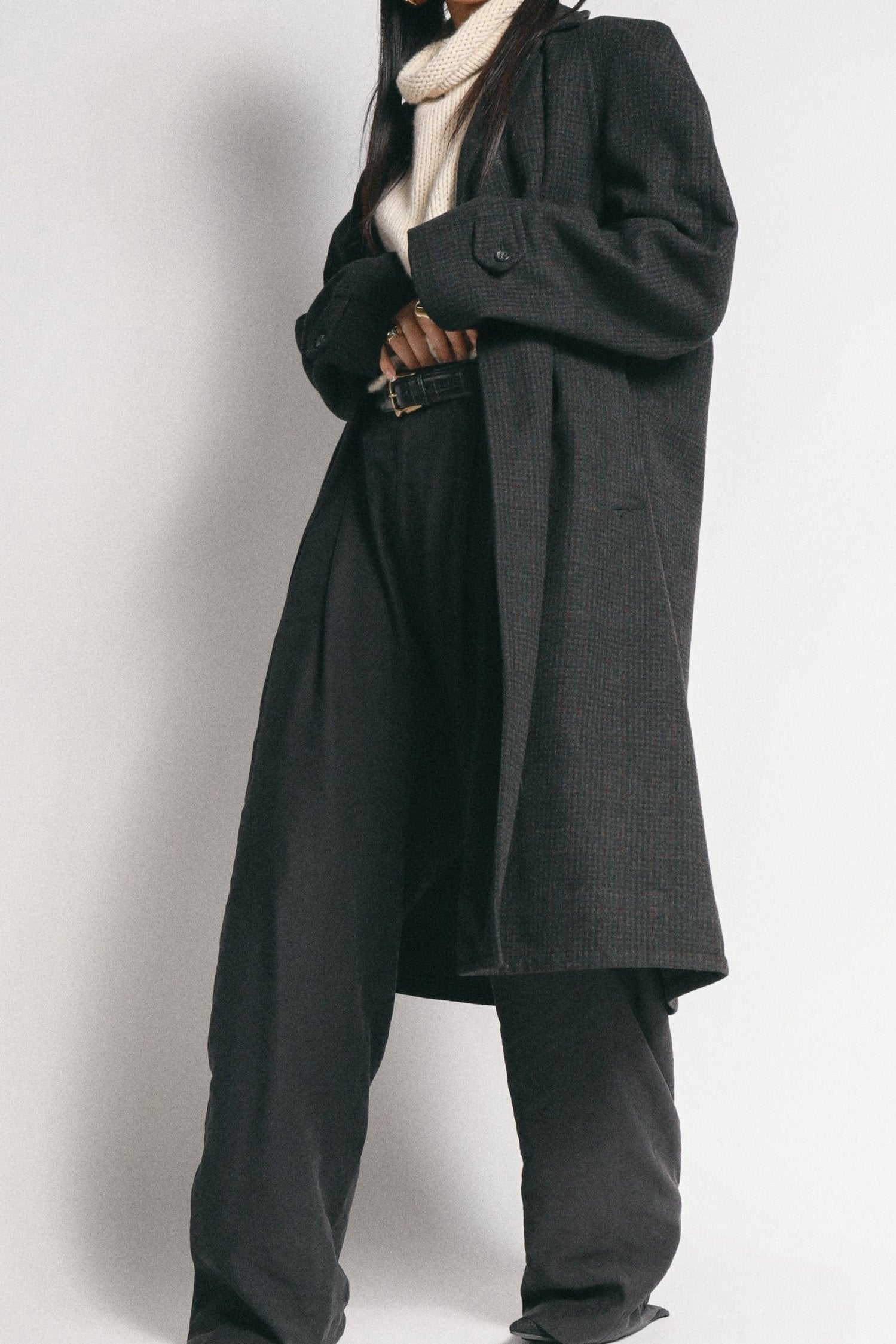 Vintage Wool Plaid Long Coat