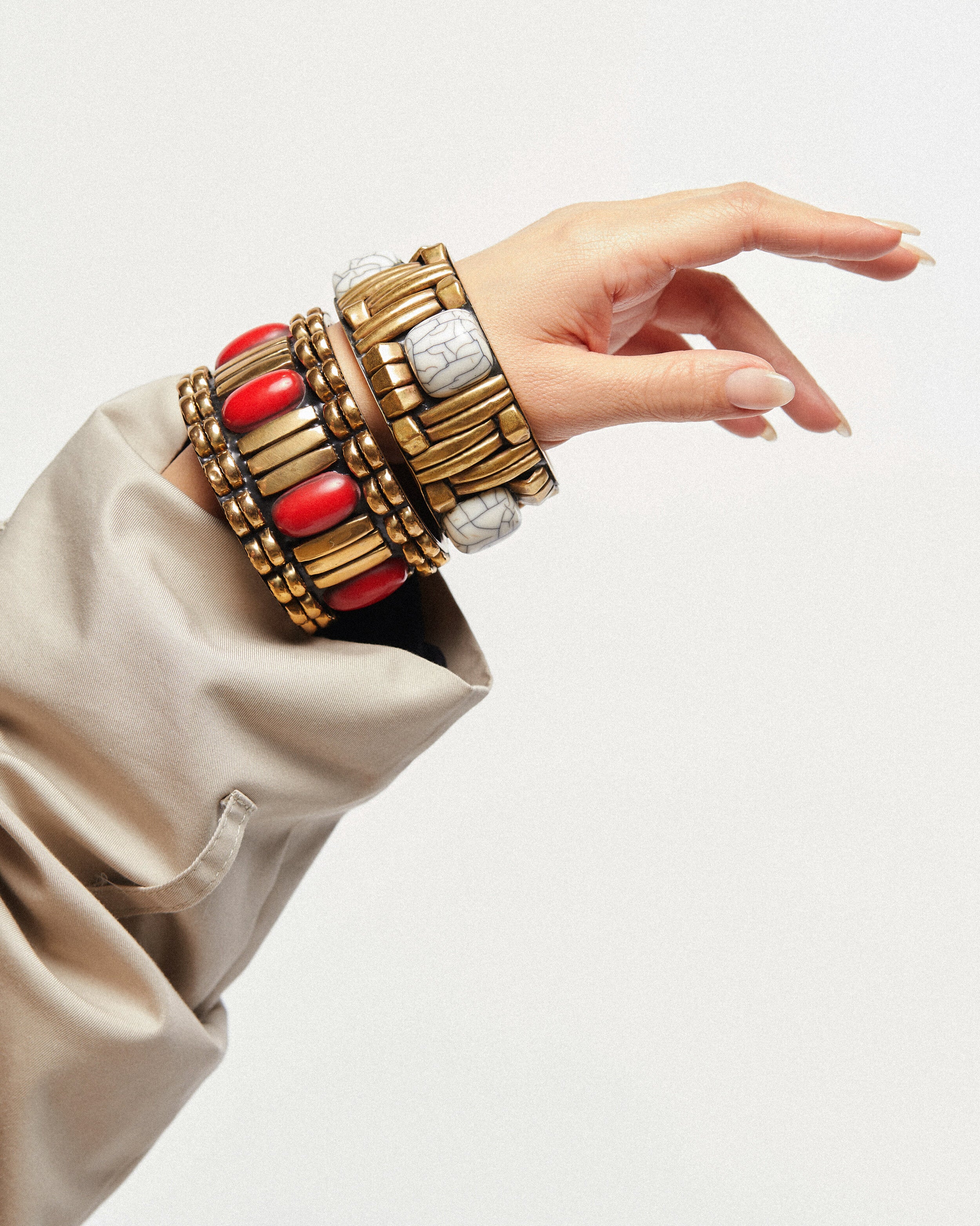Vintage Brass Red Studded Bangle